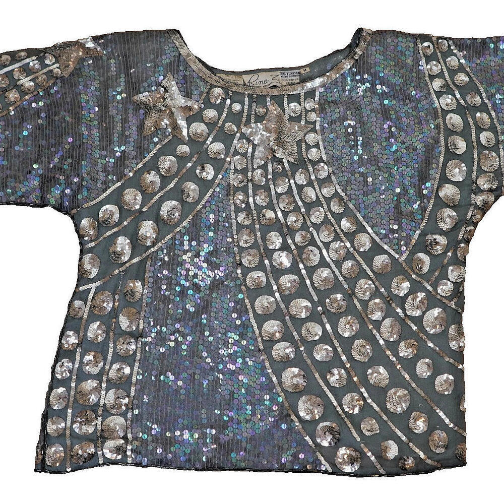Vintage 1980s Silk Sequin Butterfly fairy top